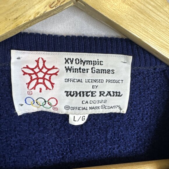 Vintage XV Olympic Winter Games White Ram Sweater Men’s Large Navy Blue Calgary - Picture 4 of 5